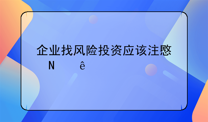 企业找风险投资应该注意哪些