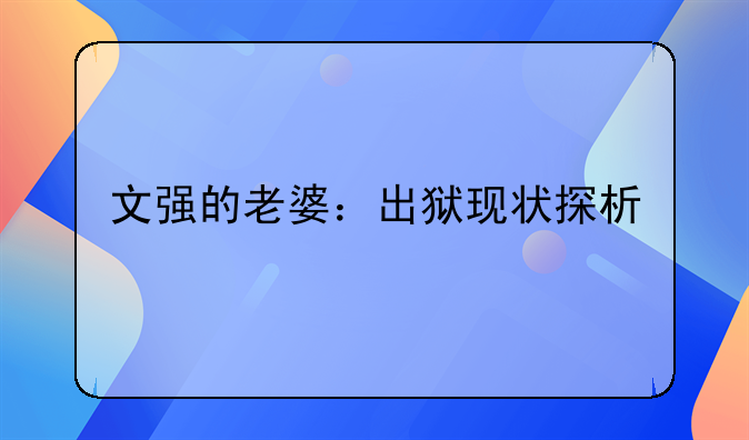 文强的老婆：出狱现状探析