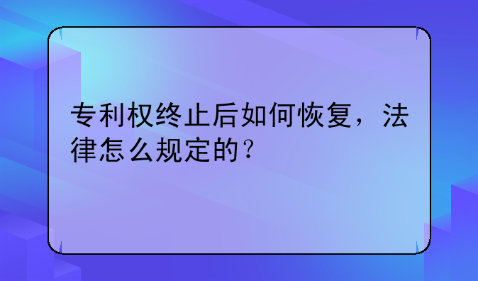 专利权终止后如何恢复，法律怎么规定的？