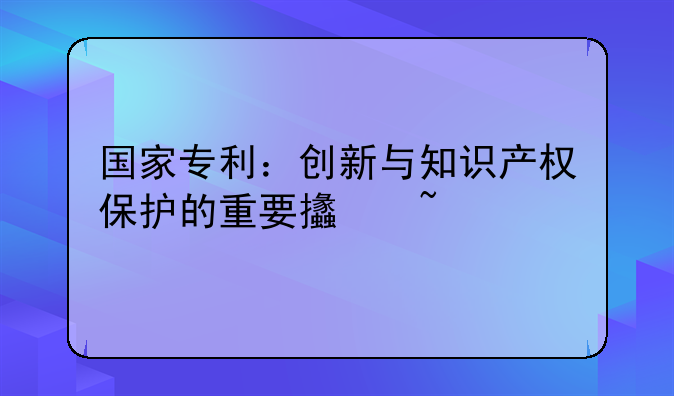 国家专利：创新与知识产权保护的重要支柱