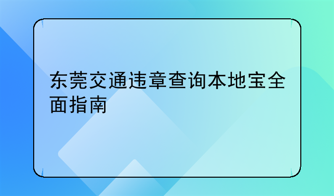 东莞交通违章查询本地宝全面指南