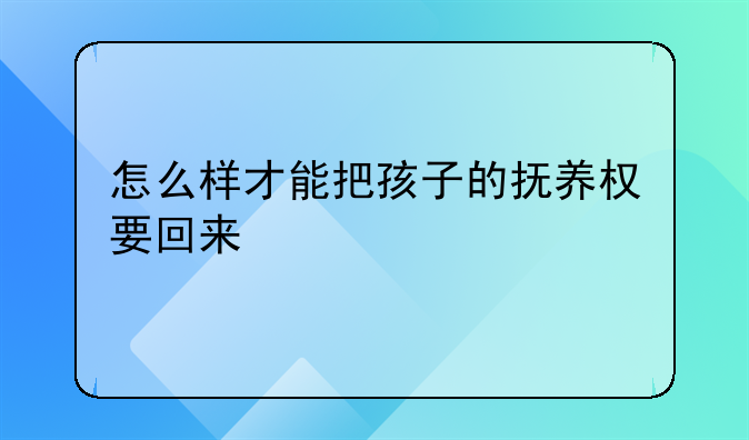 怎么样才能把孩子的抚养权要回来