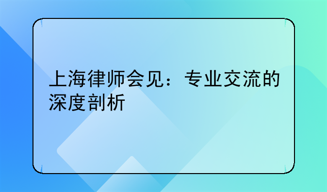 上海律师会见：专业交流的深度剖析