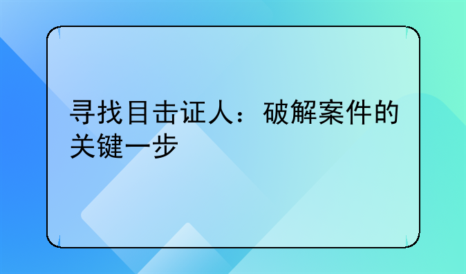 寻找目击证人：破解案件的关键一步