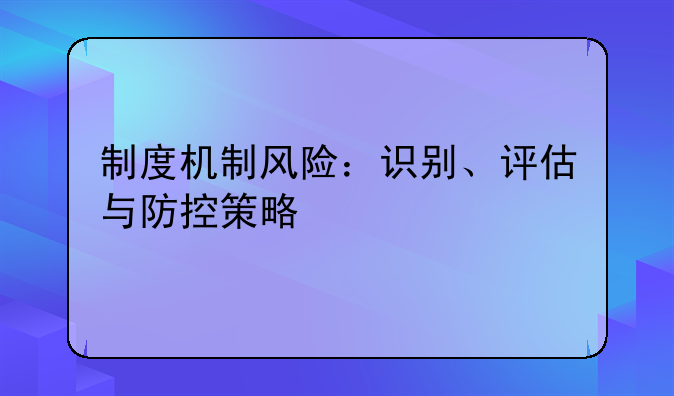 制度机制风险：识别、评估与防控策略