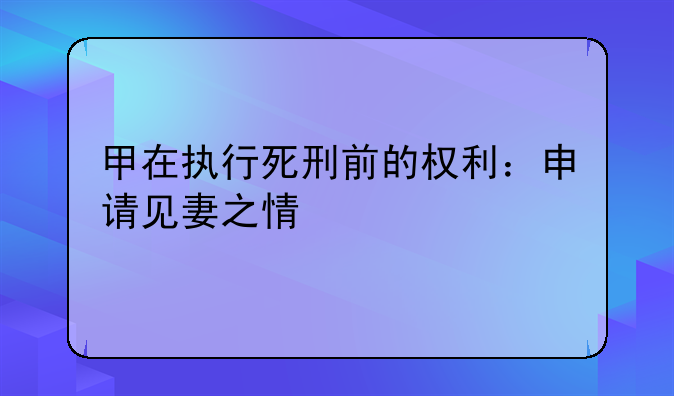 甲在执行死刑前的权利：申请见妻之情