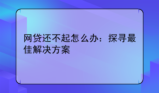 网贷还不起怎么办：探寻最佳解决方案