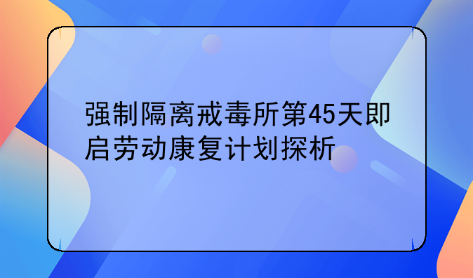 强制隔离戒毒所第45天即启劳动康复计划探析