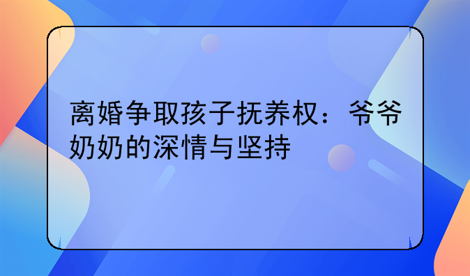 离婚争取孩子抚养权：爷爷奶奶的深情与坚持