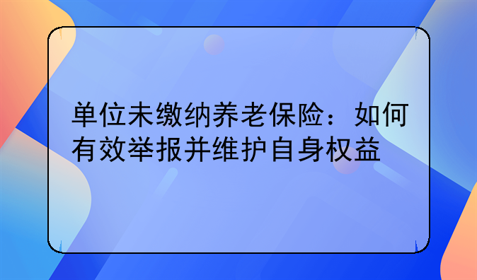单位未缴纳养老保险：如何有效举报并维护自身权益