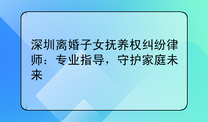 深圳离婚子女抚养权纠纷律师：专业指导，守护家庭未来