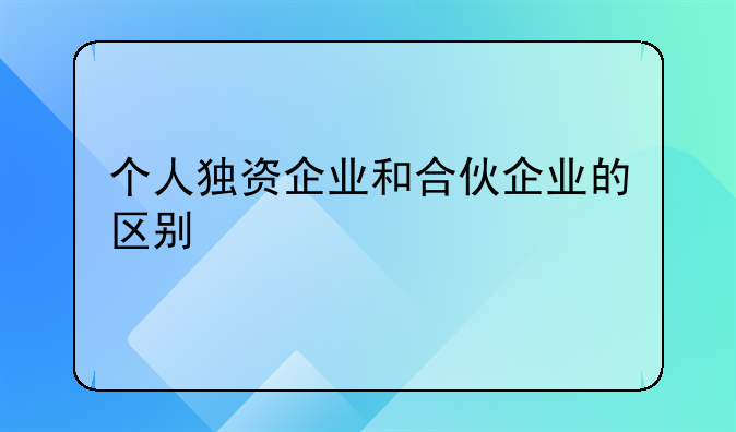 个人独资企业和合伙企业的区别
