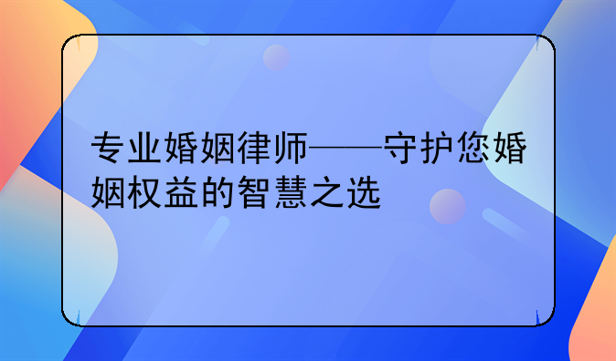 专业婚姻律师——守护您婚姻权益的智慧之选